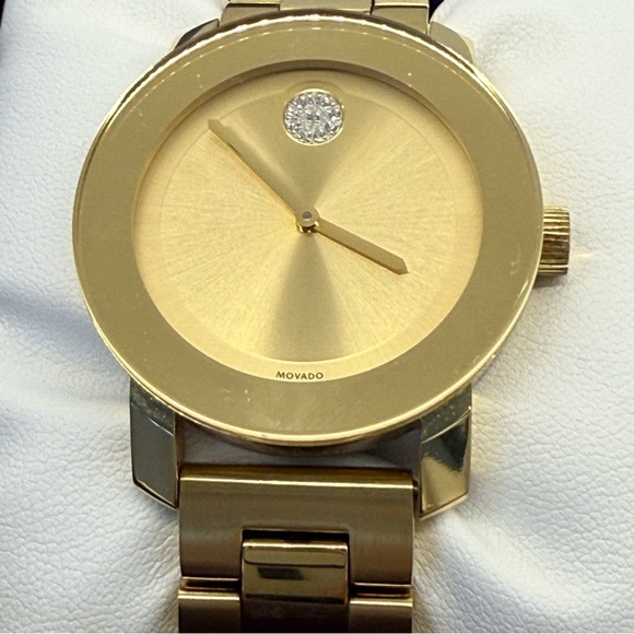 Movado Women\'s BOLD All Gold Stainless Steel Crystal Dot 36mm Watch New Battery main image 5